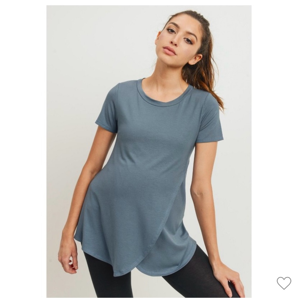 Hello MIZ Sea Blue Short Sleeve Asymmetrical Wrap Nursing Top Size L